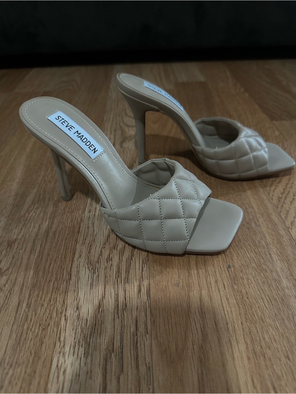 Steve Madden Quilted Slide Heels in Natural Beige - Picture 8 of 8